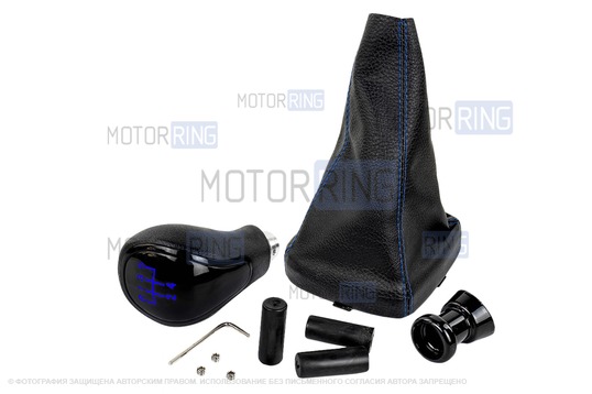 Ручка КПП черный лак с синей LED подсветкой и кожухом с синей строчкой для ВАЗ 2113, 2114, 2115_1