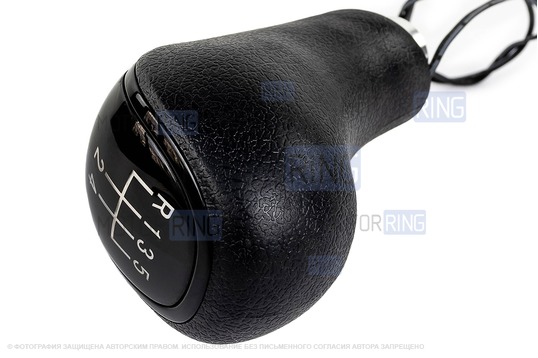 Ручка КПП черный лак с синей LED подсветкой и пыльником с синей строчкой для Лада Приора с кулисой (прямоугольный шток)