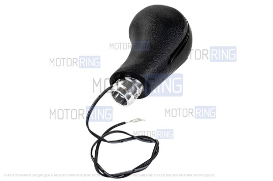 Ручка КПП черный лак с синей LED подсветкой и пыльником с синей строчкой для Лада Приора с кулисой (прямоугольный шток)