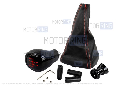 Ручка КПП черный лак с красной LED подсветкой и кожухом с красной строчкой для ВАЗ 2113, 2114, 2115_1