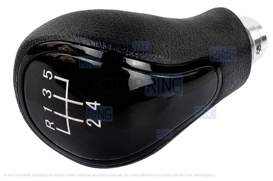 Ручка КПП черный лак с красной LED подсветкой и пыльником с красной строчкой для Лада Приора с кулисой (прямоугольный шток)