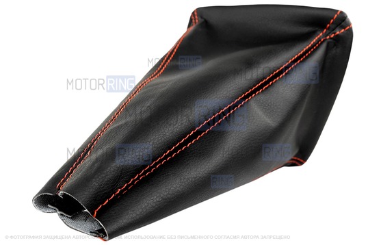 Ручка КПП черный лак с красной LED подсветкой и пыльником с красной строчкой для Лада Приора с кулисой (прямоугольный шток)