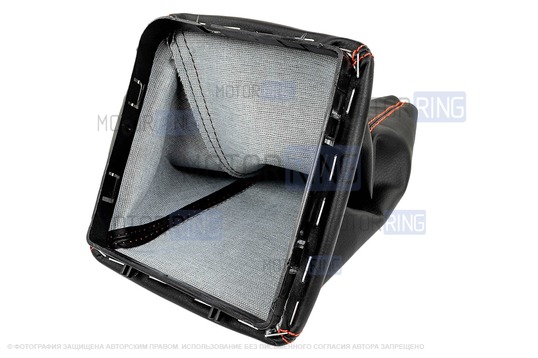 Ручка КПП хром с красной LED подсветкой и пыльником с красной строчкой для Лада Приора с кулисой (прямоугольный шток)