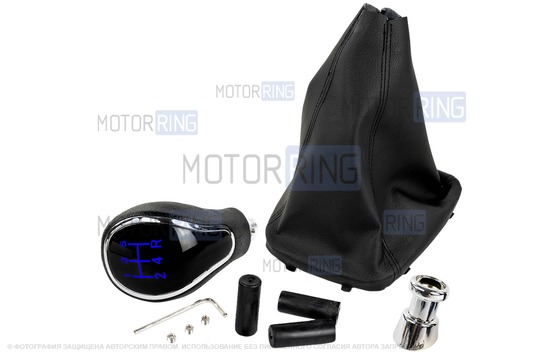 Ручка КПП хром с синей LED подсветкой и пыльником для Лада Гранта, Гранта FL, Калина 2, Датсун с тросовым приводом_1