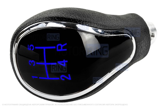 Ручка КПП хром с синей LED подсветкой и пыльником для Лада Гранта, Гранта FL, Калина 2, Датсун с тросовым приводом