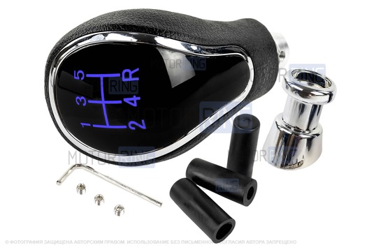 Ручка КПП хром с синей LED подсветкой и пыльником для Лада Гранта, Гранта FL, Калина 2, Датсун с тросовым приводом