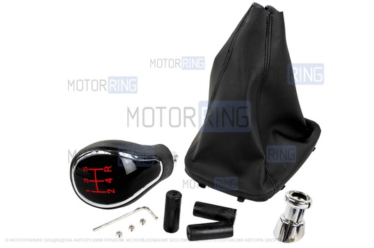 Ручка КПП хром с красной LED подсветкой и пыльником для Лада Гранта, Гранта FL, Калина 2, Датсун с тросовым приводом_1