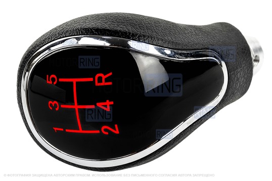 Ручка КПП хром с красной LED подсветкой и пыльником для Лада Гранта, Гранта FL, Калина 2, Датсун с тросовым приводом