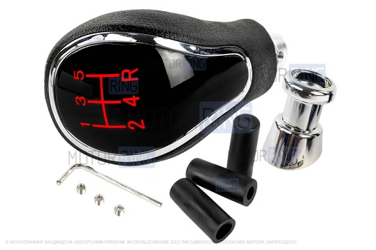 Ручка КПП хром с красной LED подсветкой и пыльником для Лада Гранта, Гранта FL, Калина 2, Датсун с тросовым приводом