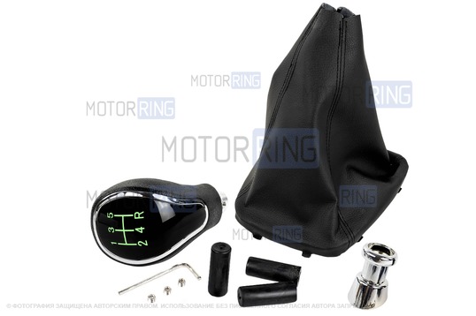 Ручка КПП хром с зеленой LED подсветкой и пыльником для Лада Гранта, Гранта FL, Калина 2, Датсун с тросовым приводом_1