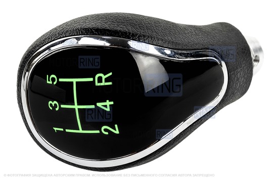 Ручка КПП хром с зеленой LED подсветкой и пыльником для Лада Гранта, Гранта FL, Калина 2, Датсун с тросовым приводом