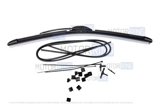 Бескаркасная щетка стеклоочистителя (дворника) 500мм с форсунками для ВАЗ 2108-21099, 2110-2112, 2113-2115, Лада Ларгус, Приора, Приора 2, Шевроле Нива, Нива Тревел_1