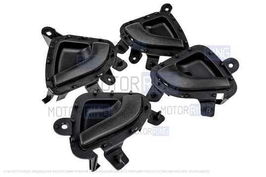 Черные внутренние ручки дверей (4шт) для Лада Калина 2, Гранта, Гранта FL, Датсун