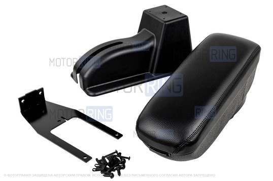 Подлокотник-бокс из экокожи с черной строчкой и пластиковым кожухом ручника для Лада Калина, Калина 2, Гранта, Датсун_1