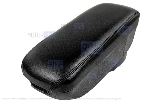 Подлокотник-бокс из экокожи с черной строчкой и пластиковым кожухом ручника для Лада Калина, Калина 2, Гранта, Датсун