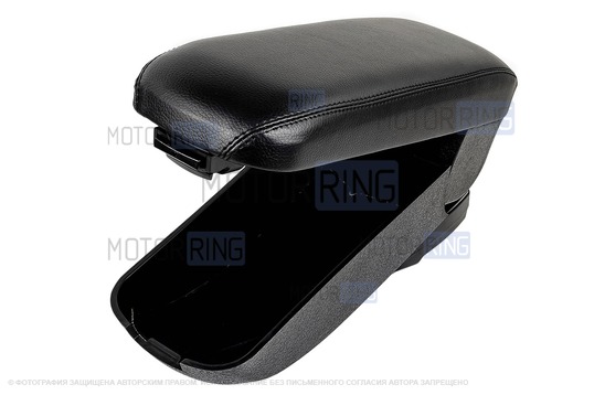 Подлокотник-бокс из экокожи с черной строчкой и пластиковым кожухом ручника для Лада Калина, Калина 2, Гранта, Датсун