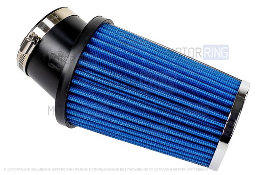 Угловой фильтр нулевого сопротивления закрытый конус синий для инжекторных ВАЗ 2101-2107, 2108-2115, 2110-2112, Лада Гранта, Калина, Приора, Нива Легенд/Тревел, Шевроле Нива