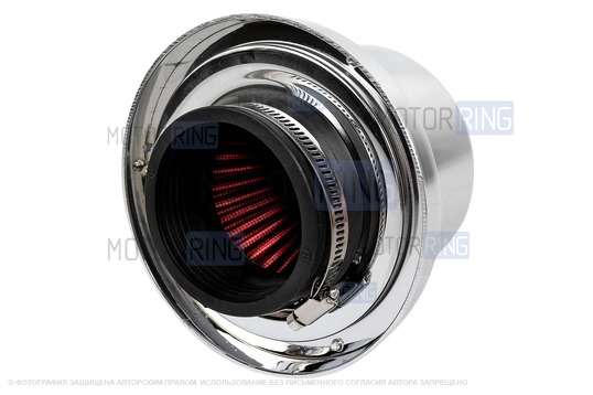 Универсальный конический фильтр нулевого сопротивления в хром корпусе для инжекторных Лада и иномарок