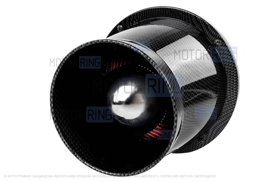 Универсальный конический фильтр нулевого сопротивления в корпусе карбон для инжекторных Лада и иномарок