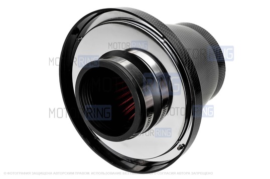 Универсальный конический фильтр нулевого сопротивления в корпусе карбон для инжекторных Лада и иномарок