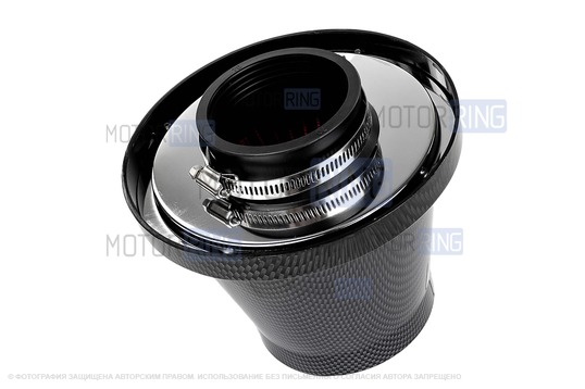 Универсальный конический фильтр нулевого сопротивления в корпусе карбон для инжекторных Лада и иномарок