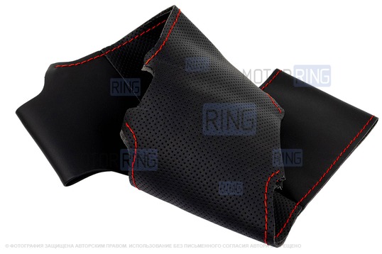 Кожаная оплетка руля Sal-Man анатомической формы с красной строчкой для Лада Веста, Икс Рей