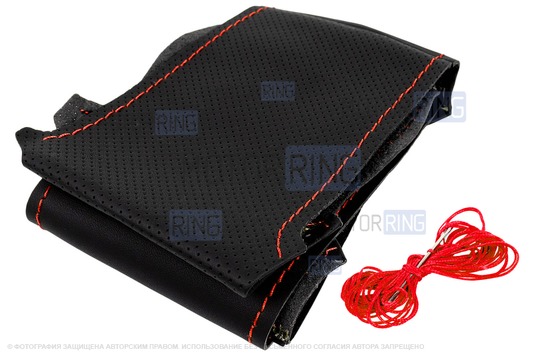 Кожаная оплетка руля Sal-Man анатомической формы с красной строчкой для Лада Веста, Икс Рей_1