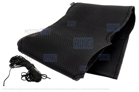 Кожаная оплетка руля Sal-Man анатомической формы с черной строчкой для Лада Веста, Икс Рей_1