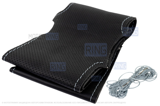 Кожаная оплетка руля Sal-Man анатомической формы с серой строчкой для Лада Веста, Икс Рей_1