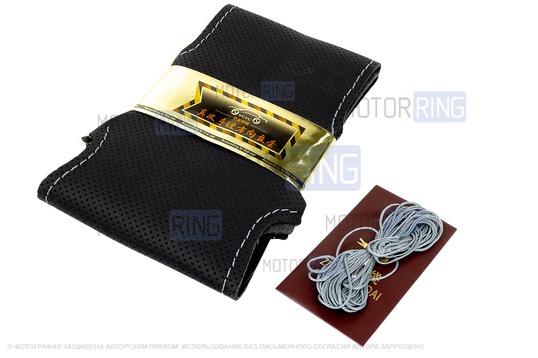 Кожаная оплетка руля Sal-Man анатомической формы с серой строчкой для Лада Веста, Икс Рей