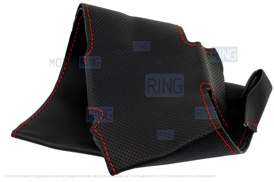 Кожаная оплетка руля Sal-Man анатомической формы с красной строчкой для Лада Гранта