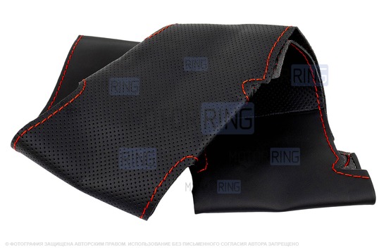 Кожаная оплетка Sal-Man анатомической формы с красной строчкой на руль для Лада Калина 2, Гранта FL, Приора 2