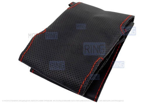 Кожаная оплетка Sal-Man анатомической формы с красной строчкой на руль для Лада Калина 2, Гранта FL, Приора 2