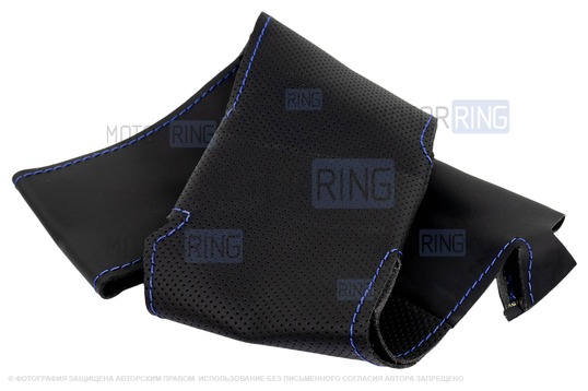 Кожаная оплетка руля Sal-Man анатомической формы с синей строчкой для Лада Калина 2, Гранта FL, Приора 2