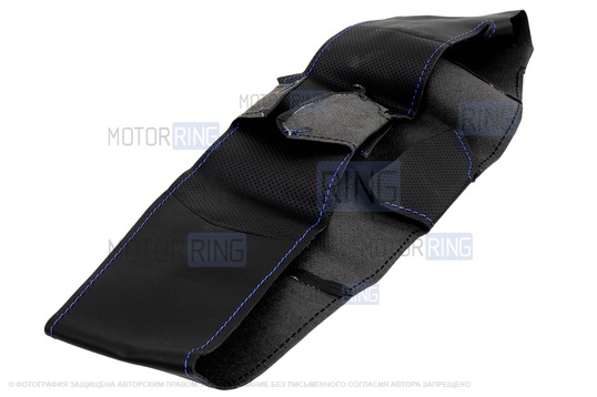 Кожаная оплетка руля Sal-Man анатомической формы с синей строчкой для Лада Калина 2, Гранта FL, Приора 2