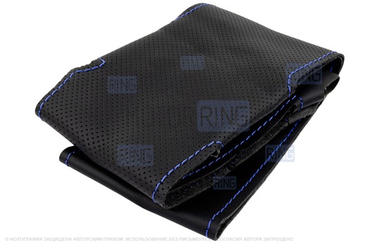 Кожаная оплетка руля Sal-Man анатомической формы с синей строчкой для Лада Калина 2, Гранта FL, Приора 2