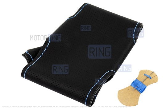 Кожаная оплетка руля 1118 Sal-Man анатомической формы с синей строчкой для Лада Калина, Приора_1