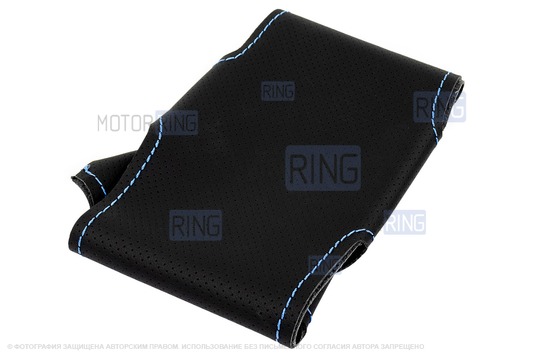 Кожаная оплетка руля 1118 Sal-Man анатомической формы с синей строчкой для Лада Калина, Приора