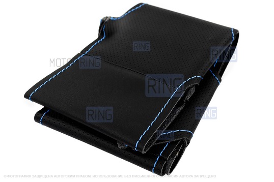 Кожаная оплетка руля 1118 Sal-Man анатомической формы с синей строчкой для Лада Калина, Приора