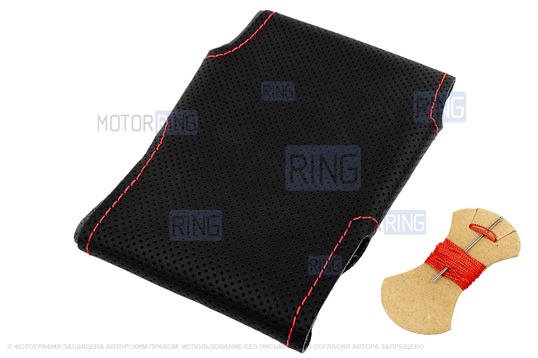 Кожаная оплетка руля 1118 Sal-Man анатомической формы с красной строчкой для Лада Калина, Приора_1