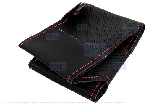 Кожаная оплетка руля 1118 Sal-Man анатомической формы с красной строчкой для Лада Калина, Приора