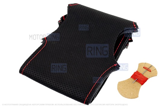 Кожаная оплетка руля Sal-Man анатомической формы с красной строчкой для Шевроле Нива рестайлинг с 2009 г.в. Нива Тревел, Opel Corsa D 2006-2014 г.в._1