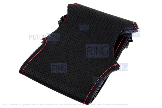 Кожаная оплетка руля Sal-Man анатомической формы с красной строчкой для Шевроле Нива рестайлинг с 2009 г.в. Нива Тревел, Opel Corsa D 2006-2014 г.в.