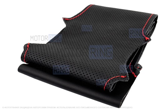 Кожаная оплетка руля Sal-Man анатомической формы с красной строчкой для Шевроле Нива рестайлинг с 2009 г.в. Нива Тревел, Opel Corsa D 2006-2014 г.в.