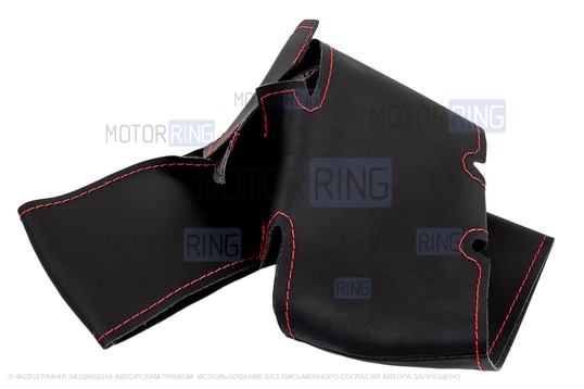 Кожаная оплетка руля Sal-Man анатомической формы с красной строчкой для ВАЗ 2105-2107, Лада 4х4 (Нива)