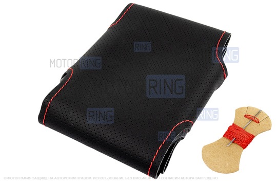 Кожаная оплетка руля Sal-Man анатомической формы с красной строчкой для Лада 4х4 (Нива) Урбан_1