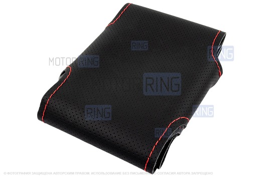 Кожаная оплетка руля Sal-Man анатомической формы с красной строчкой для Лада 4х4 (Нива) Урбан