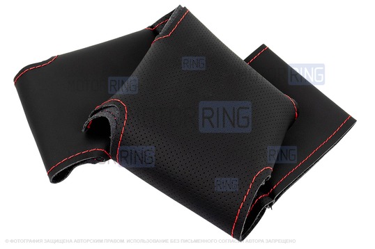 Кожаная оплетка руля Sal-Man анатомической формы с красной строчкой для Лада 4х4 (Нива) Урбан