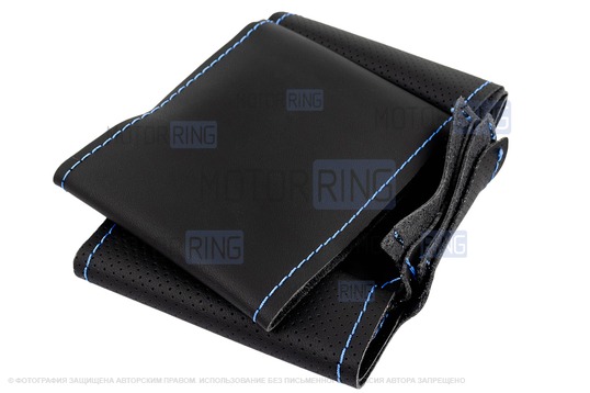 Кожаная оплетка руля Sal-Man анатомической формы с синей строчкой для Лада 4х4 (Нива) Урбан