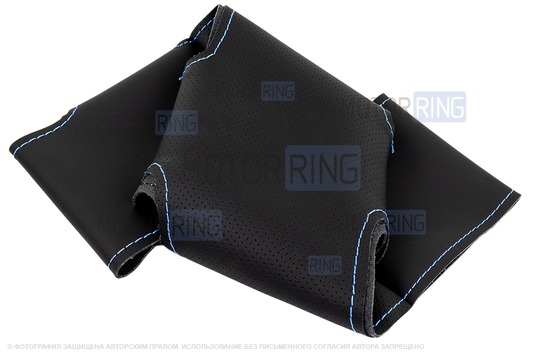 Кожаная оплетка руля Sal-Man анатомической формы с синей строчкой для Лада 4х4 (Нива) Урбан